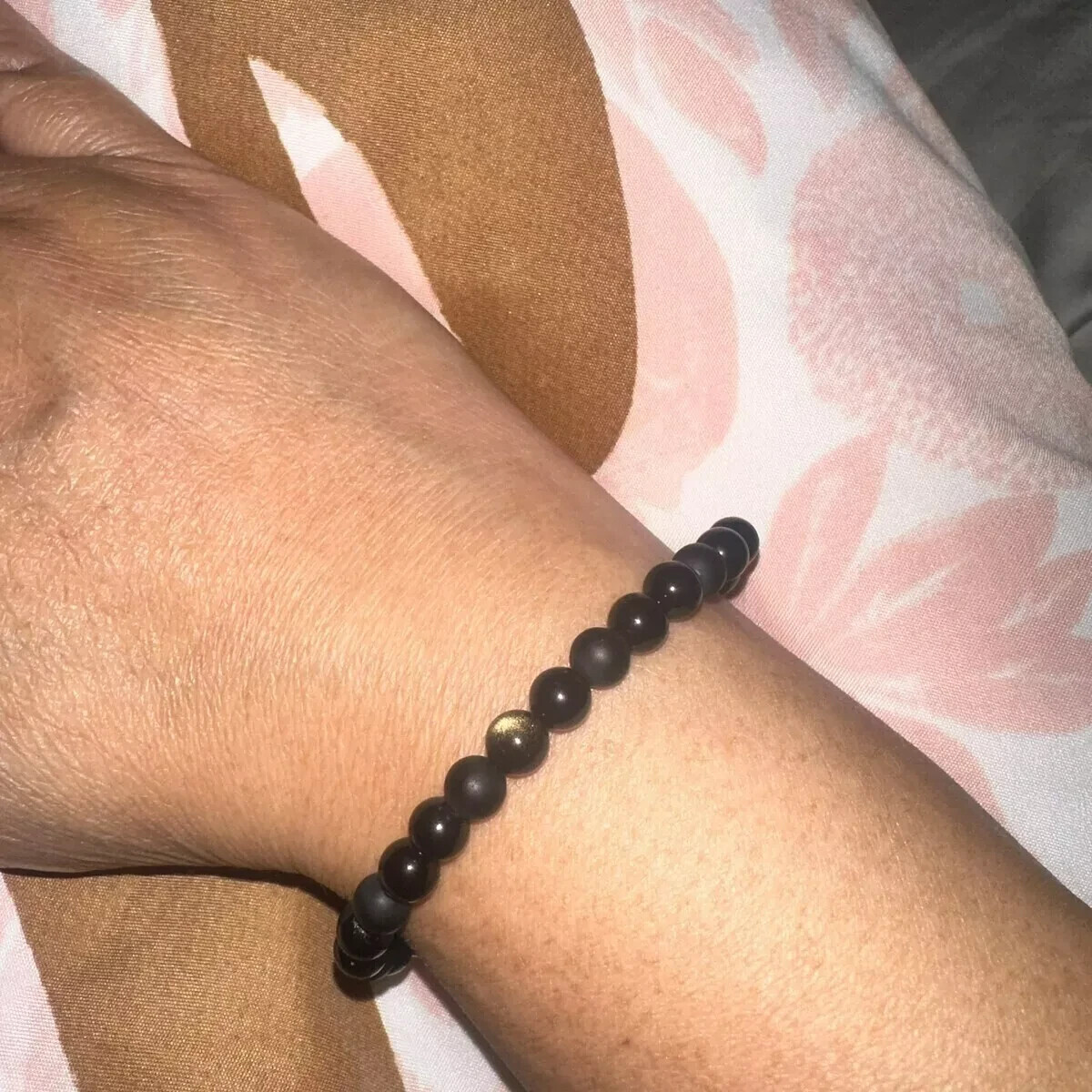 Triple Protection Stone Bracelet 6mm Black Onyx Tourmaline Obsidian Bracelet