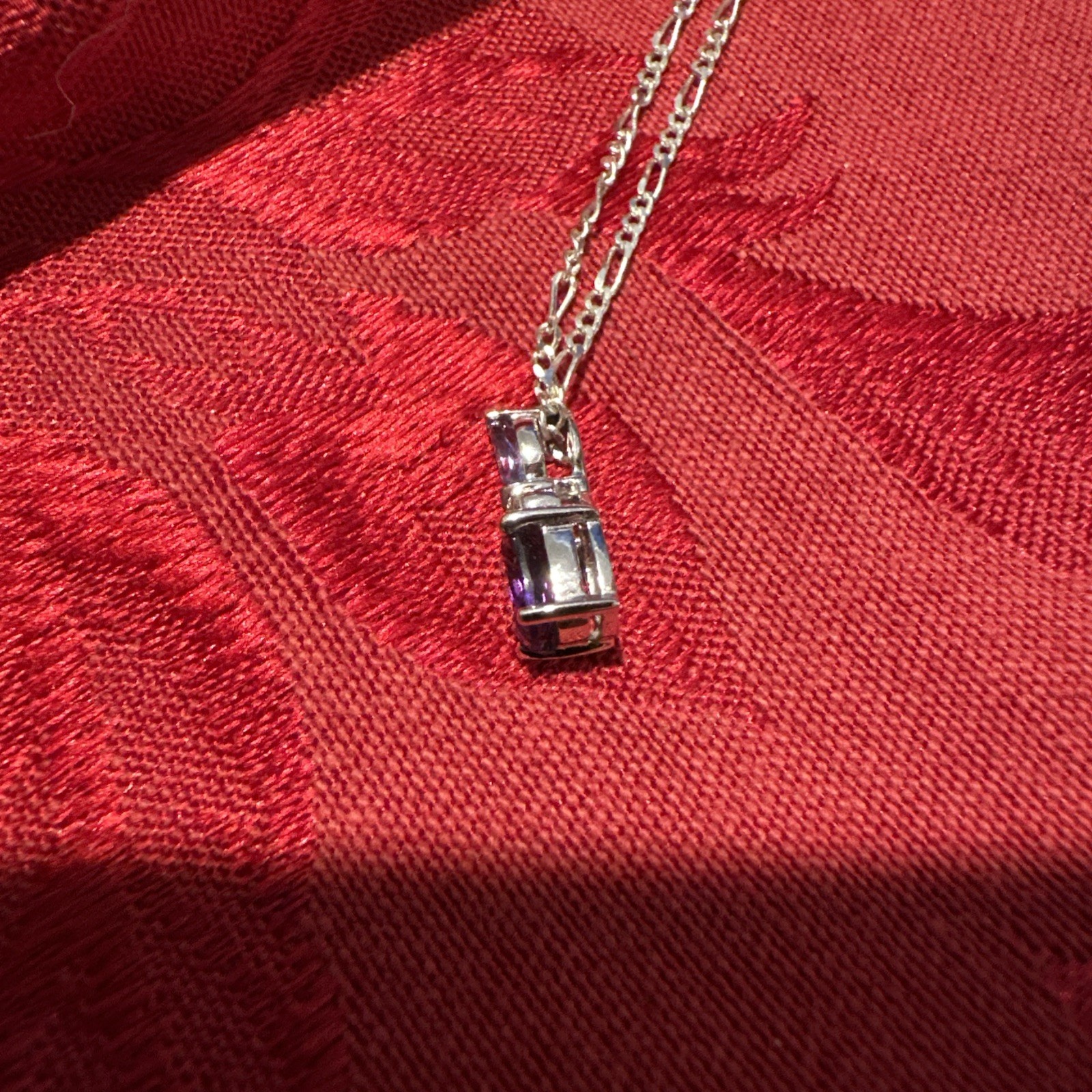 Faux Amethyst Necklace with Silver Chain and Setting