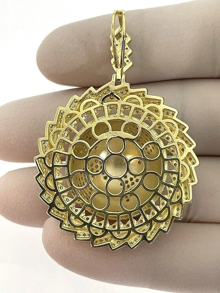 1.70Ct Lab Created Diamond Round 3D Delphic Men’s Pendant 14K Yellow Gold Plated