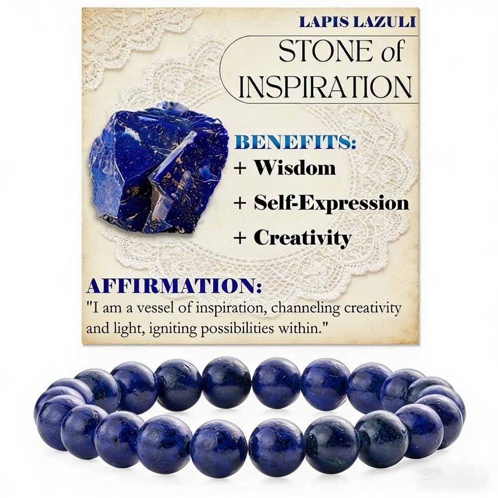 Lapis Lazuli Bracelet Natural Stone Beaded Wrap Boho Jewelry Gift