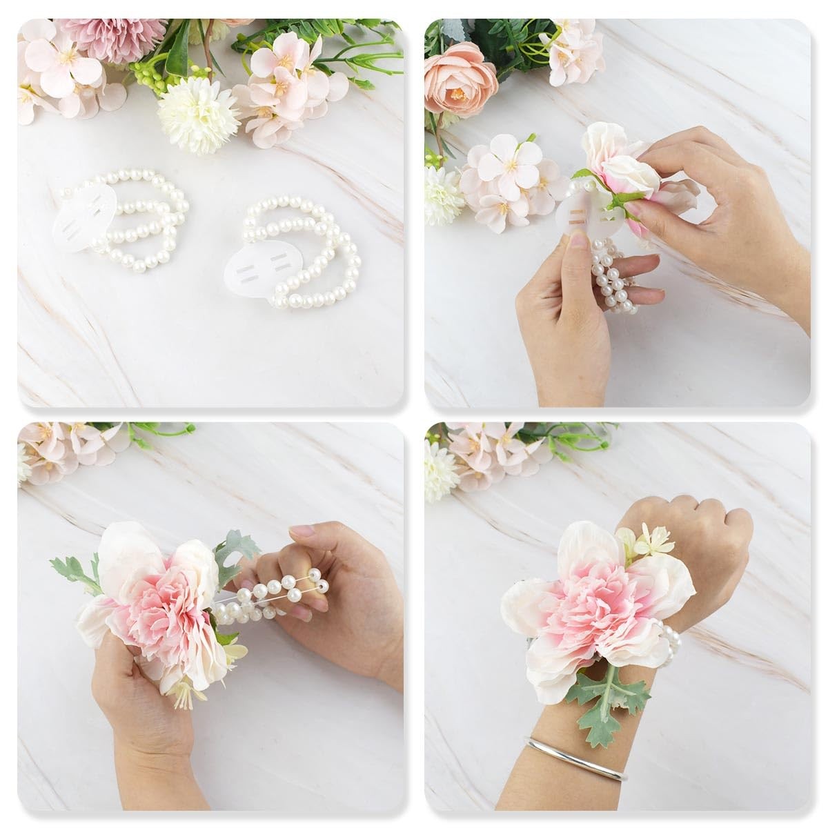10 Pieces Pearl Corsage Wristlet Bracelet Elastic Wrist Corsages Bands for We…