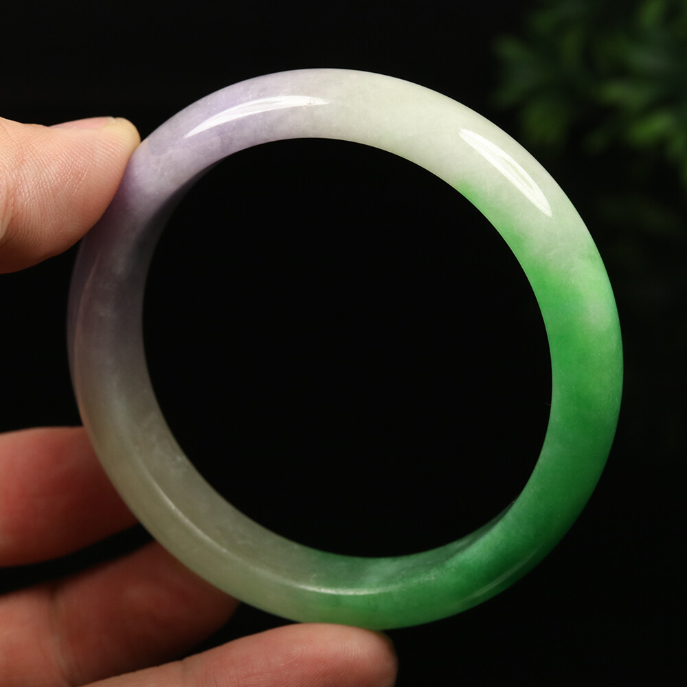58mm White Lavender Green Jadeite Jade Bangle Bracelet Burma Jade Bangle A-12627