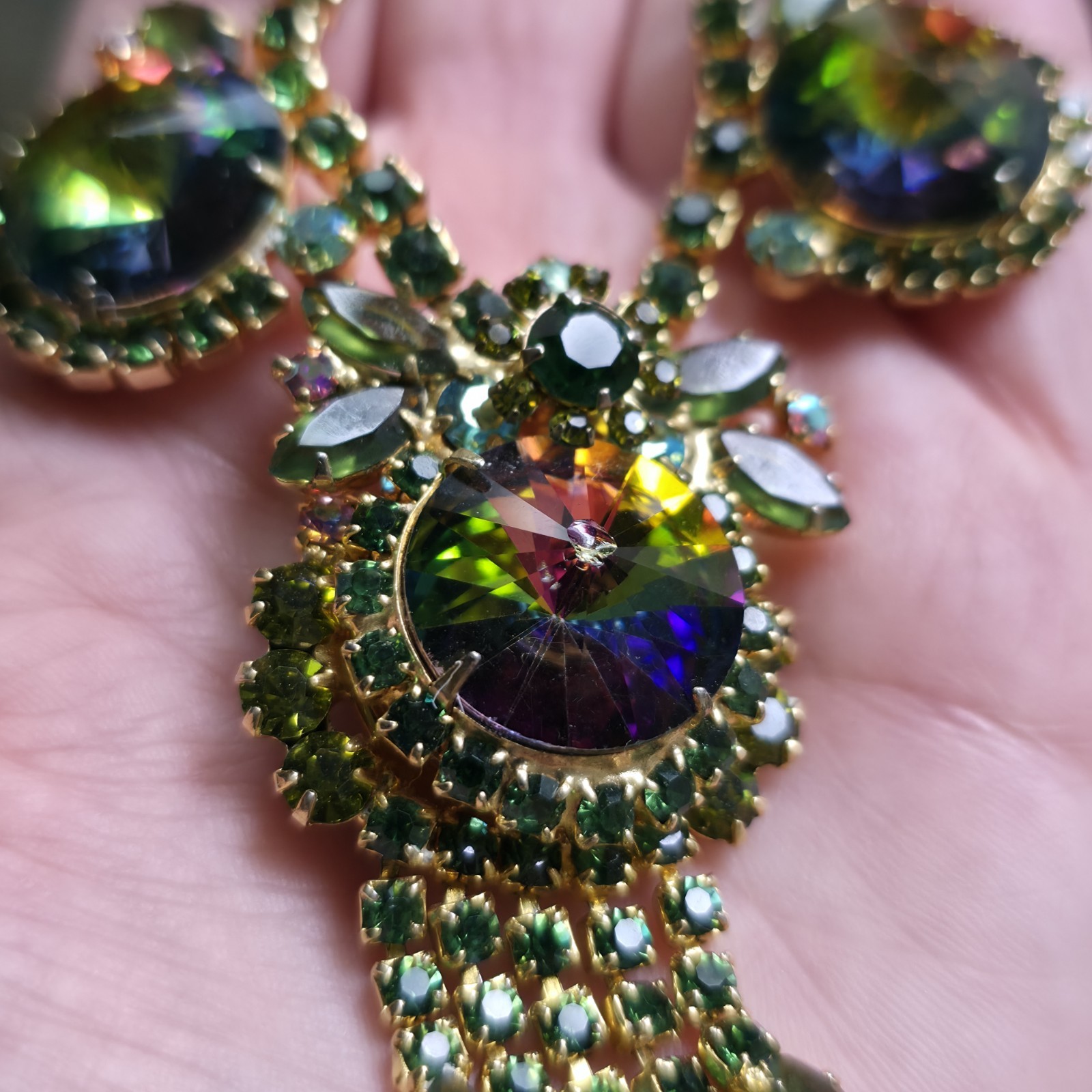 Vintage Juliana Necklace Watermelon Rivoli Rhinestone Tassel Please READ
