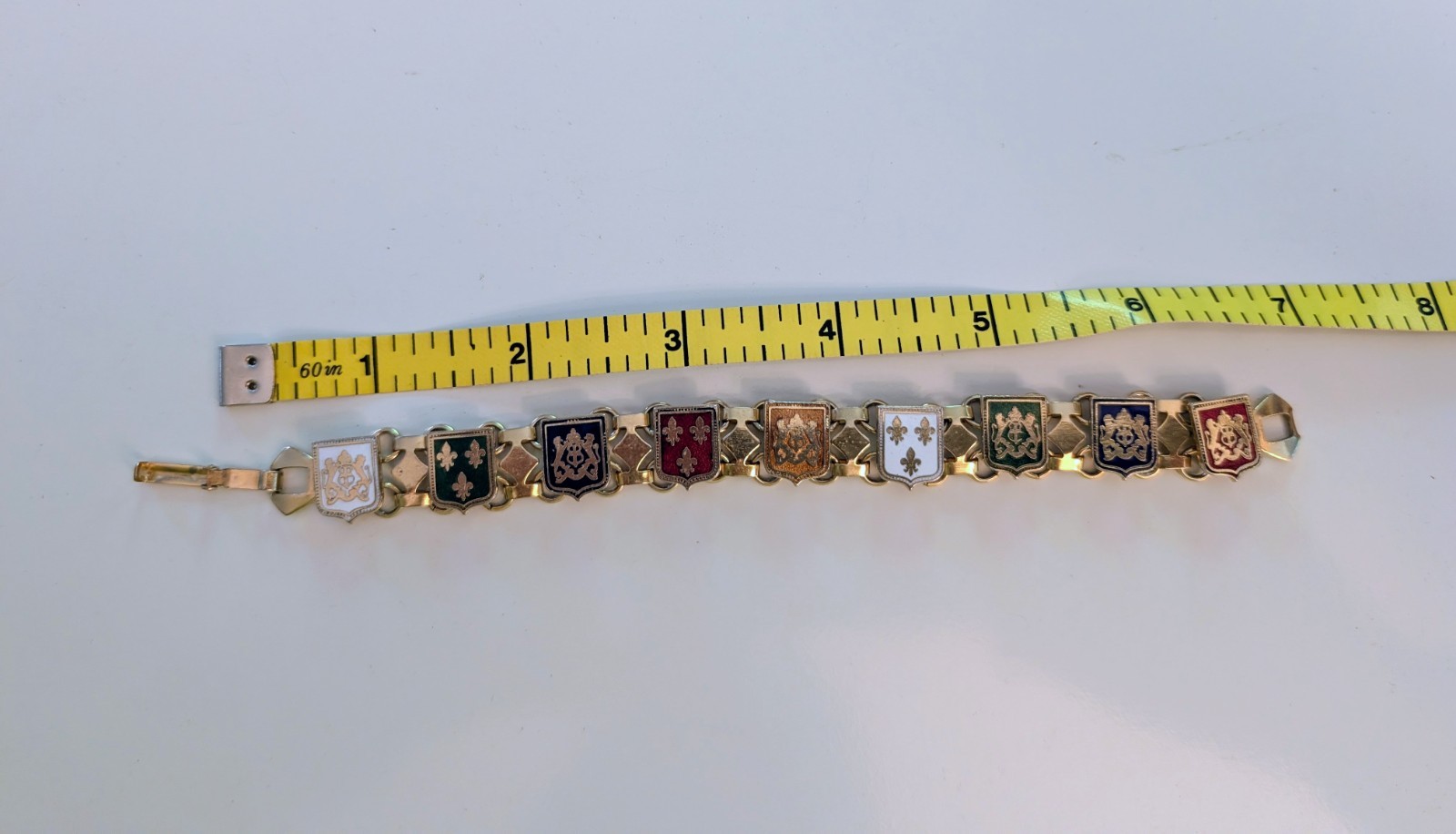 VTG 1960s French Souvenir Bracelet Enameled Fleur De Lis Coat Of Arms Heraldic