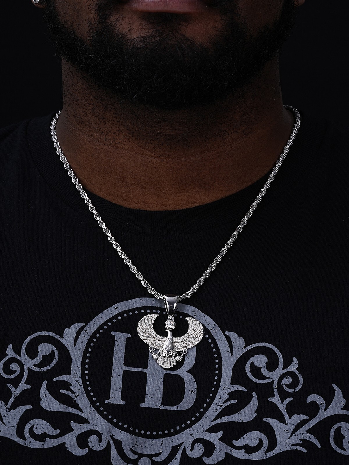 MOISSANITE Horus W. Ankh Pendant Real 925 Silver / Gold Iced Egyptian Necklace