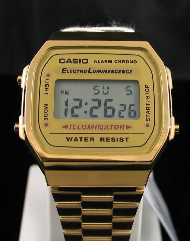 USA MEN’S GOLD TONE STAINLESS STEEL DIGITAL WATCH A168WG CASIO-New