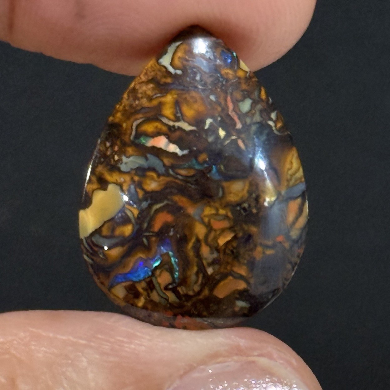 14.2ct 22.3×16.6×4.5mm Colorful Australian Koroit Boulder Opal Drop Cabochon Gem