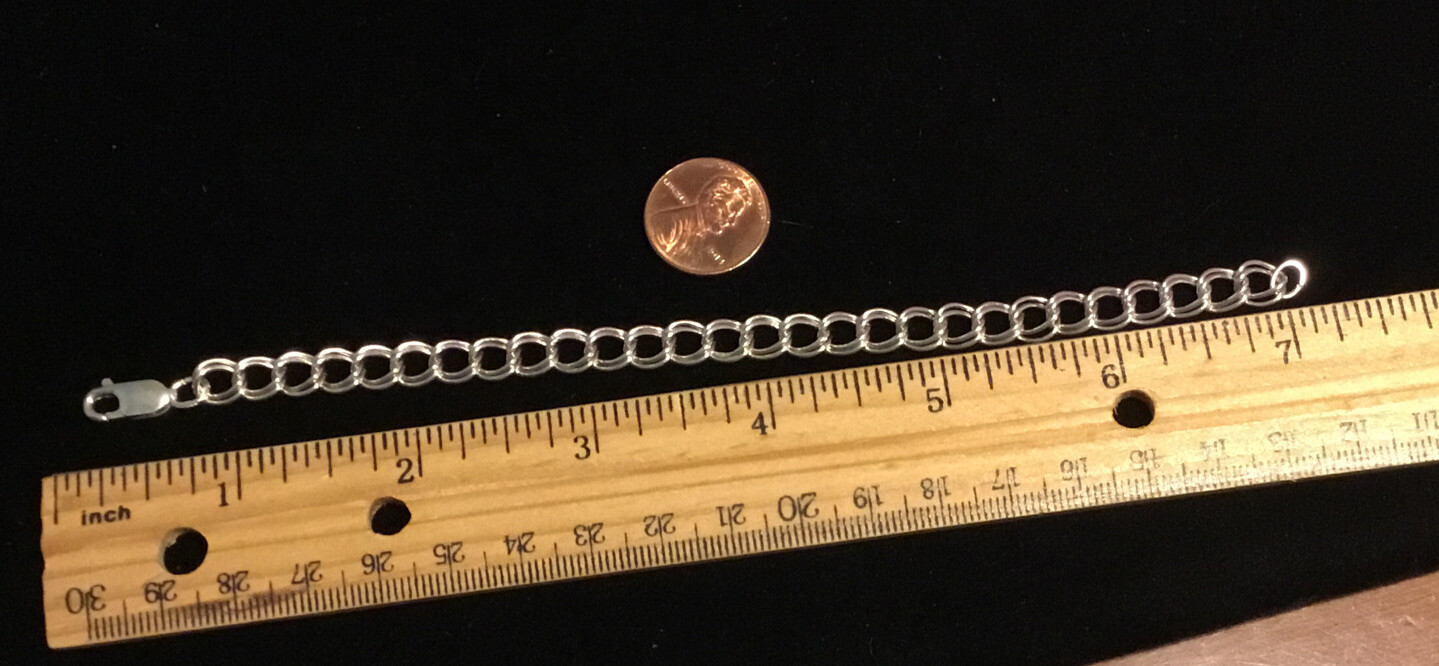 925 Sterling Silver Double Link Chain Bracelet. App 7” Long. 8.19g