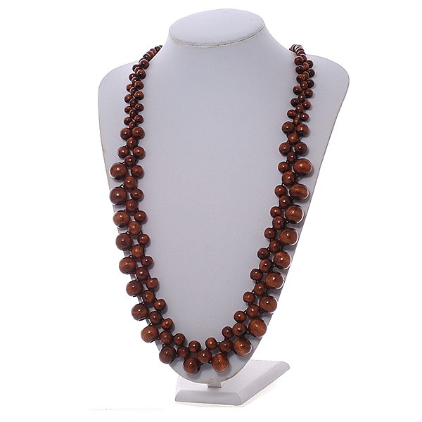 Long Brown Cluster Wood Beaded Necklace – 82cm Long
