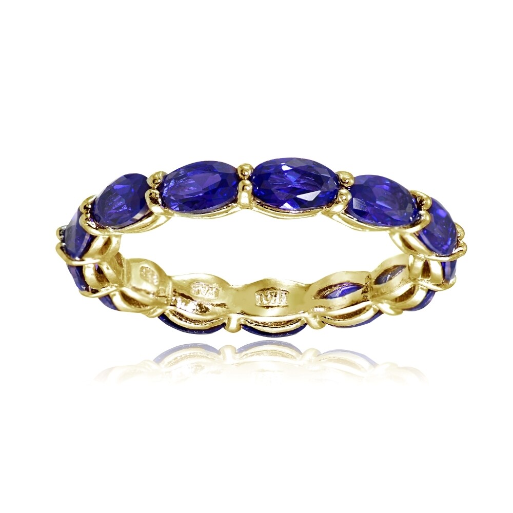 Yellow Gold Flashed Silver Created Sapphire 5x3mm Oval-cut Eternity Ring, Size 7