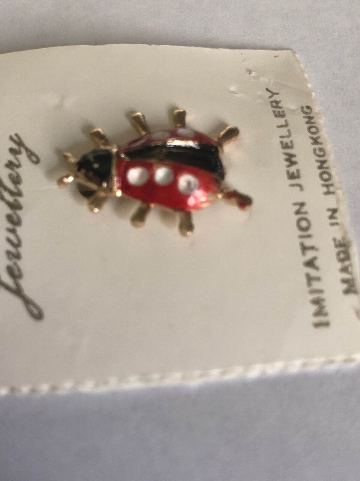Black ,Red and White Lady Bug Pin Beetle Brooch Pin Gold Legs