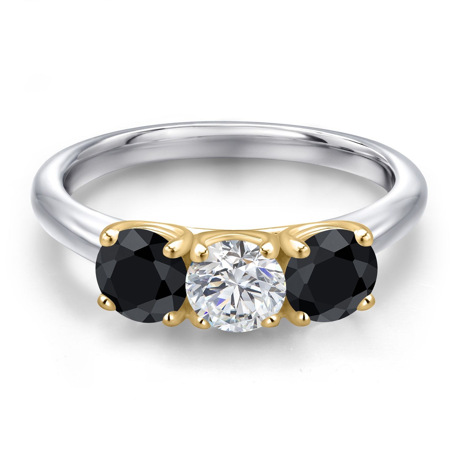 925 Silver and 10K Yellow Gold Lab Grown Diamond and Black Sapphire Engagement