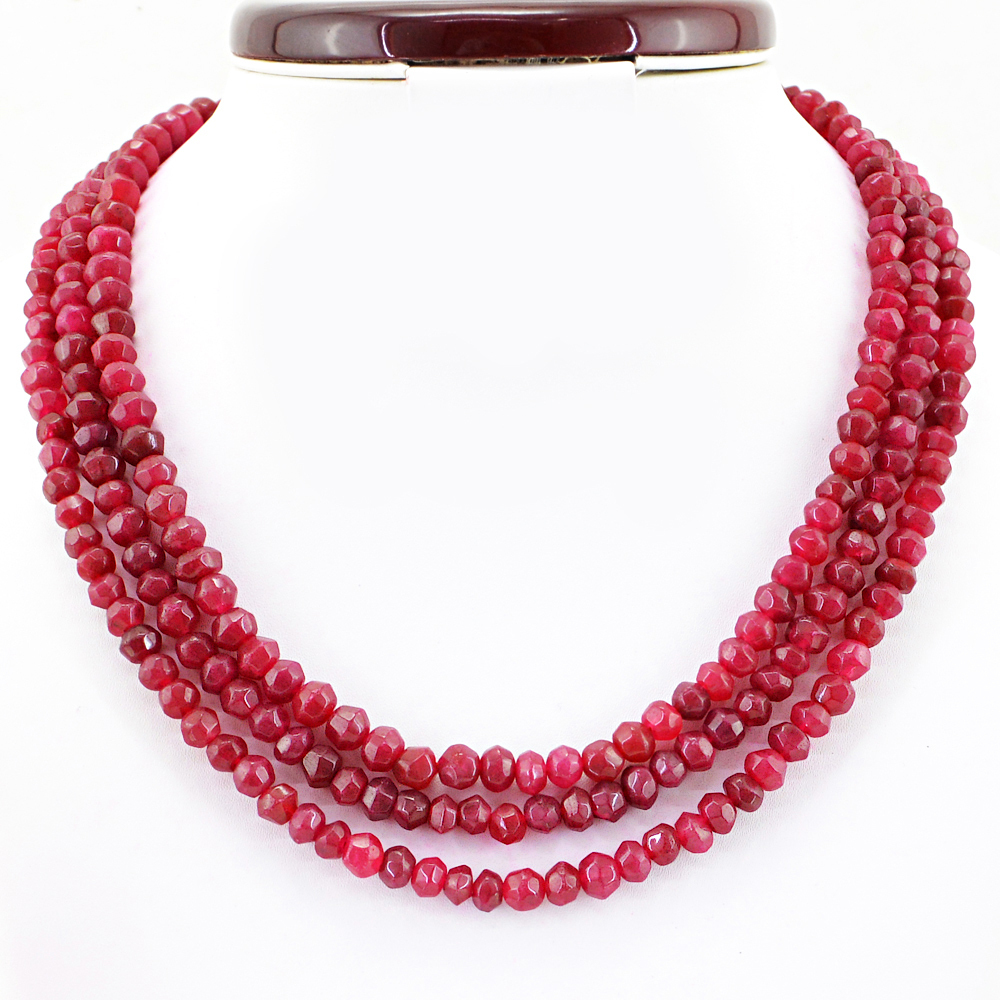 459.00 Cts Earth Mined ENHANCED Ruby Round Shape Faceted Beads Necklace (RS)