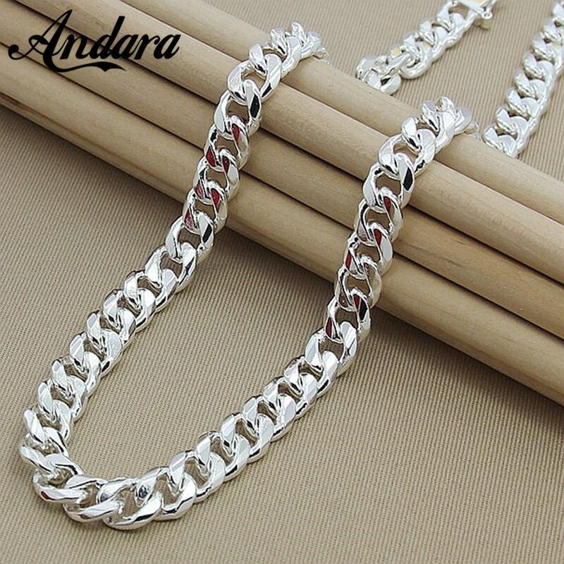 925 Collar De Plata De Ley 115g Cadena Sólida De Hombres 24″ Joyería 10mm Silver