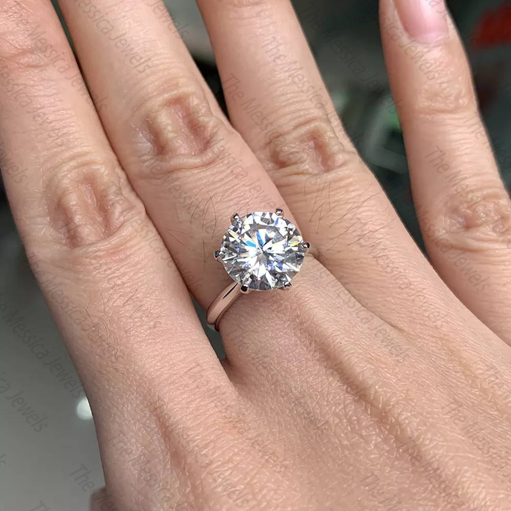 3.40 TCW 10 mm Round Cut Big Moissanite Engagement Ring In 14k White Gold Plated