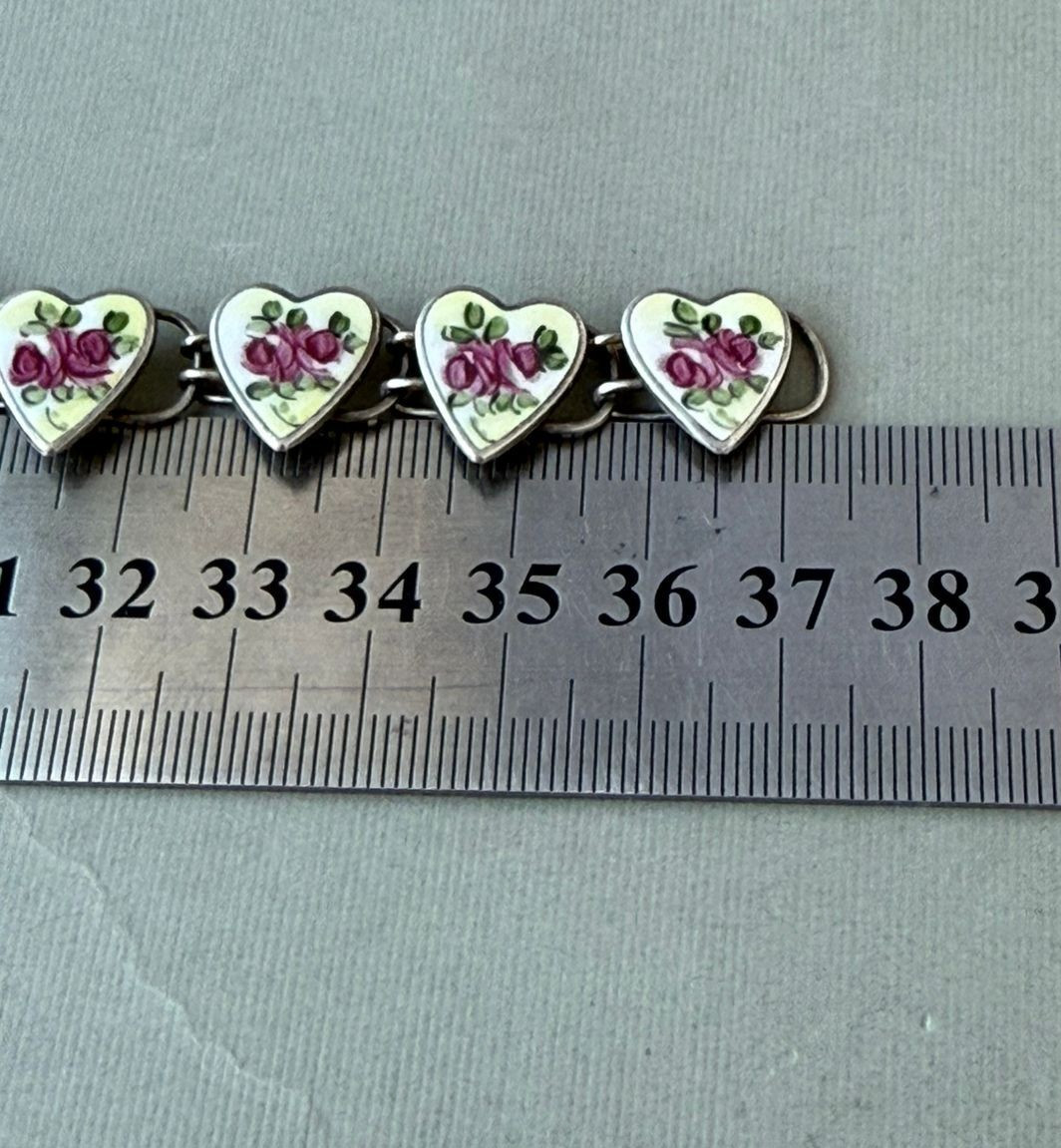 Vintage Bracelet Sweetheart Enamel Hearts Roses Bliss Bros 6.85″