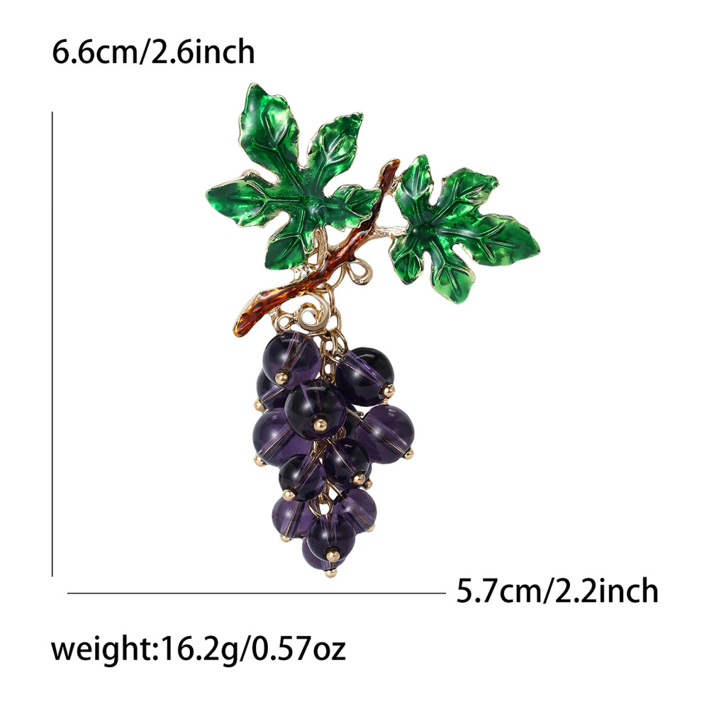 Vintage Blue Enamel Alloy Grape Brooch Gold Leaf Fruit Pin Summer Jewelry Gift