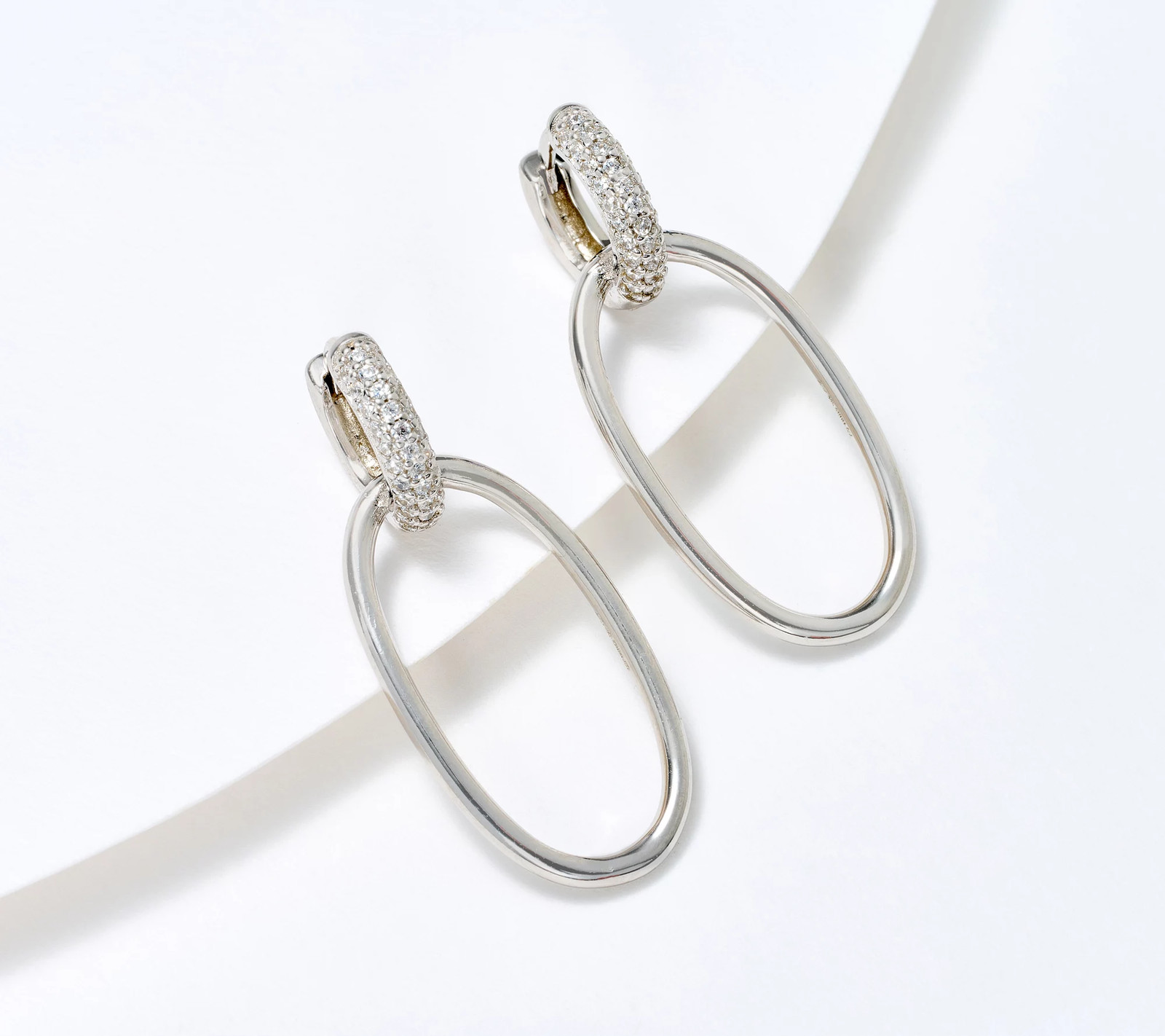 Diamonique Open Oval Drop Sterling Silver Earrings