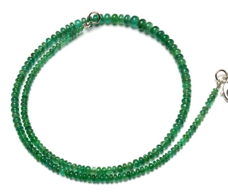 Natural Russian Emerald Smooth Rondelle Gemstone Bead Handmade Necklace 18″ Gift
