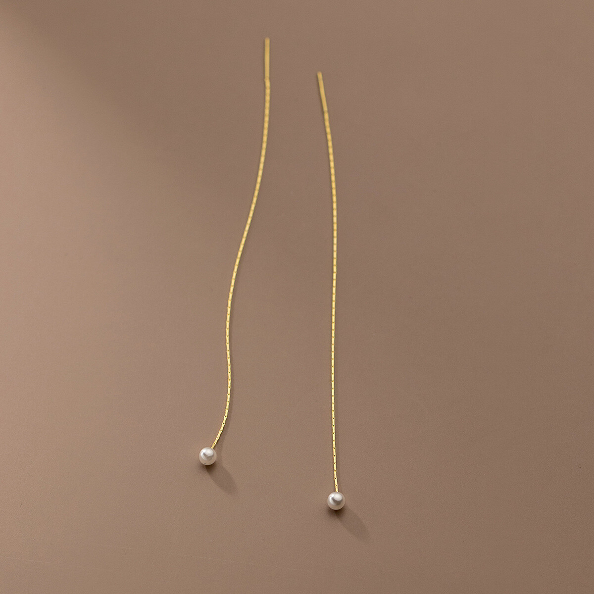 Sterling Silver Imitation Pearls Threader Pull Through Long Chian Earrings A4456
