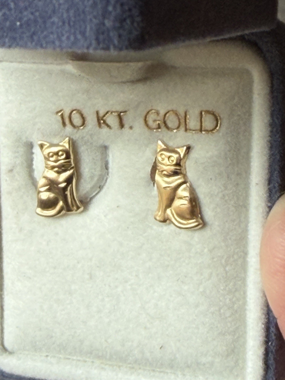 Real 10K Solid Yellow Gold 12.7MM Diamond Cut Small Cat Kitten Stud Earrings