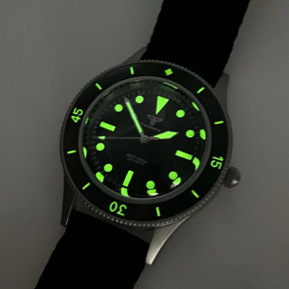 Tandorio 40mm Sapphire Black Dial Ceramic Bezel 20ATM Auto Japan NH35 Men Watch