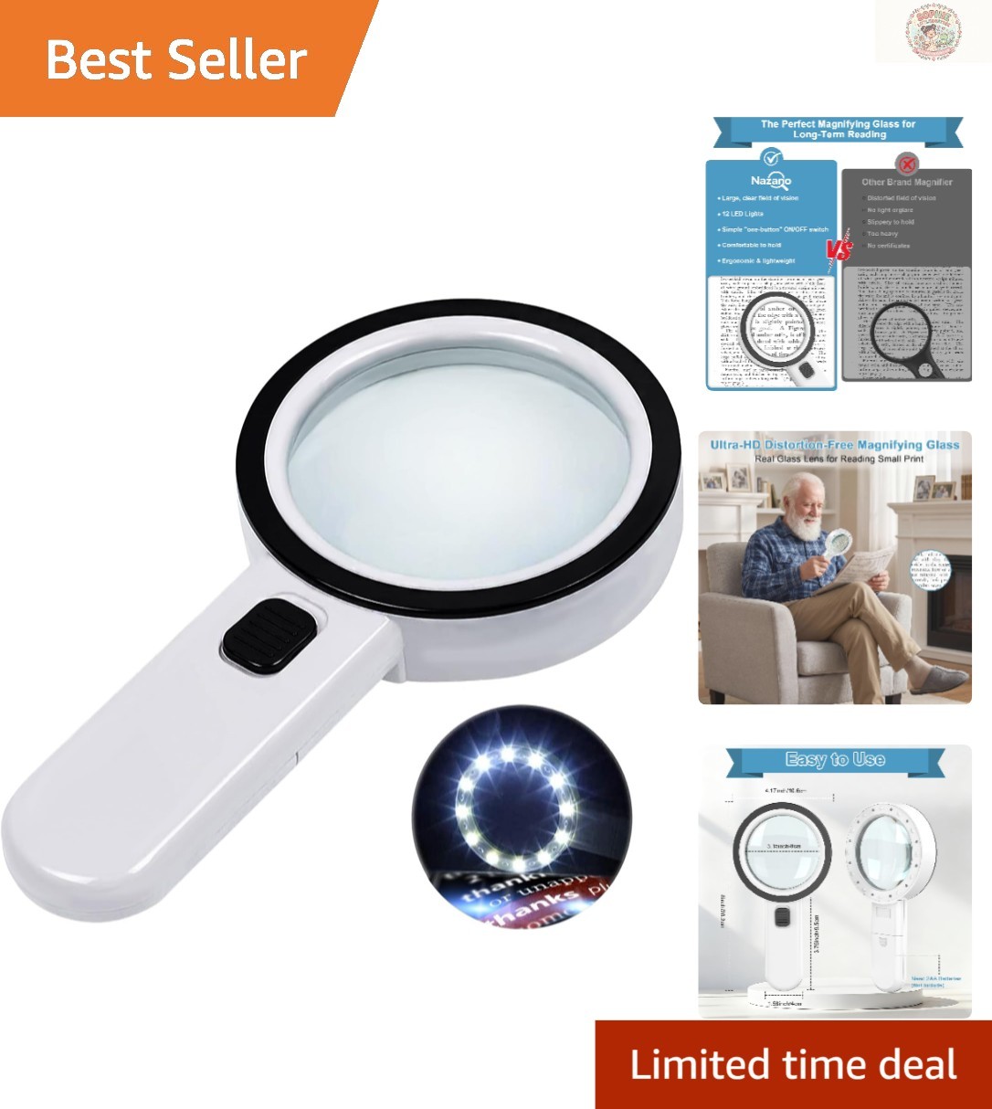 Ultra-Clear Reading Magnifier with 12 LEDs – Ideal for Seniors & Night Use