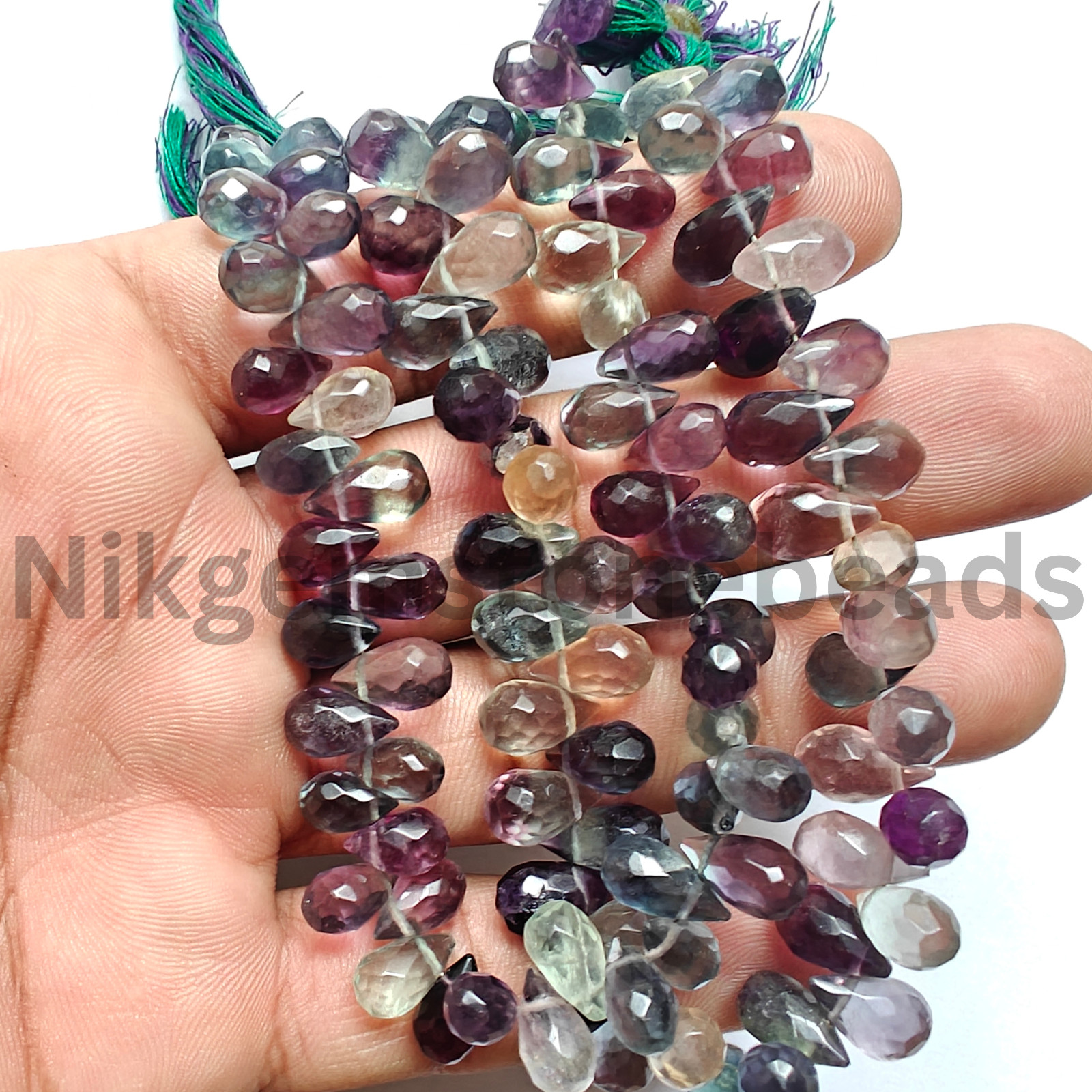 Natural Multi Fluorite Gemstone, Briolette Faceted Drop Cut Beads, 9.00-11.00 MM