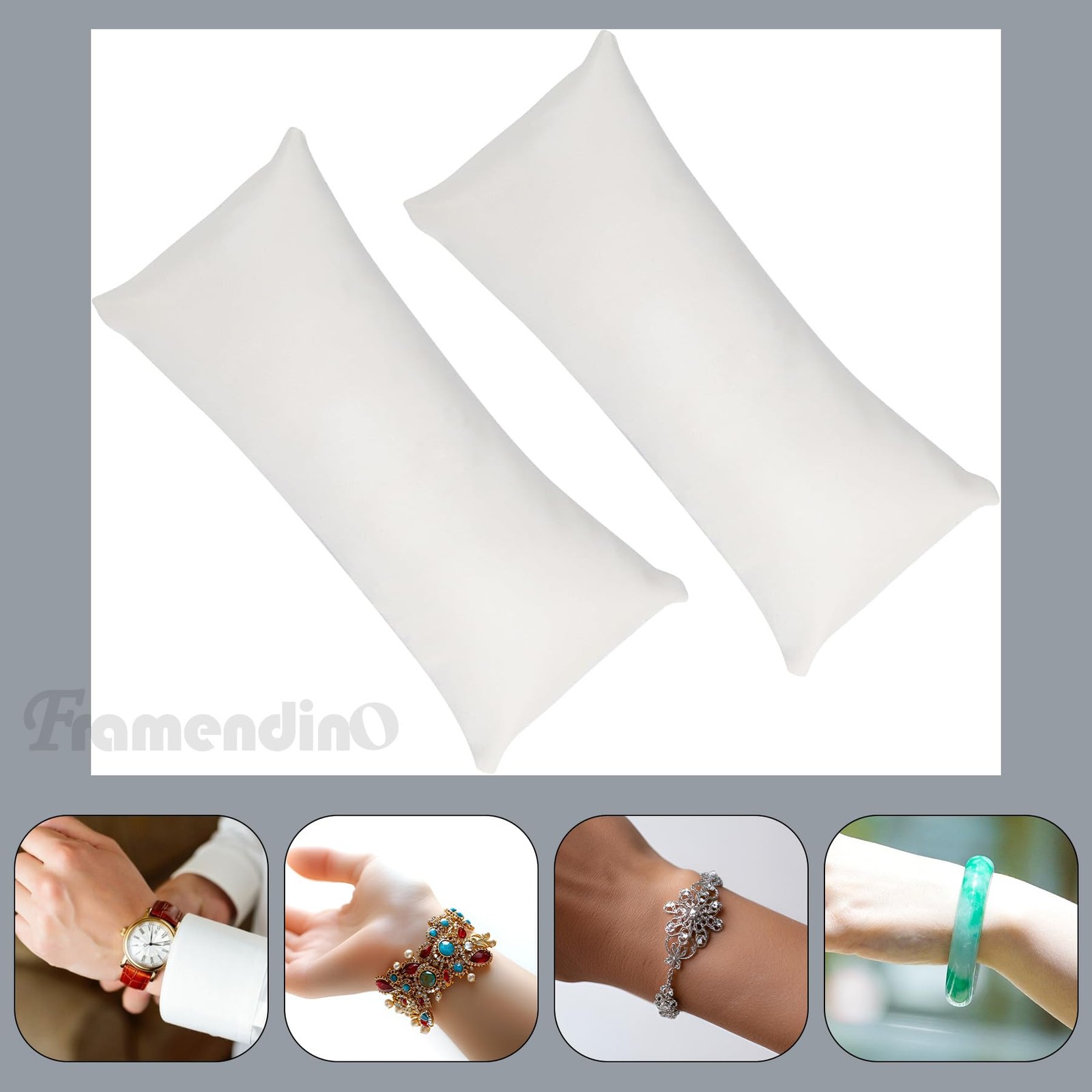 , 2 Pack White Long Watch Display Pillow PU Leather Bracelet Bangle Cushions …