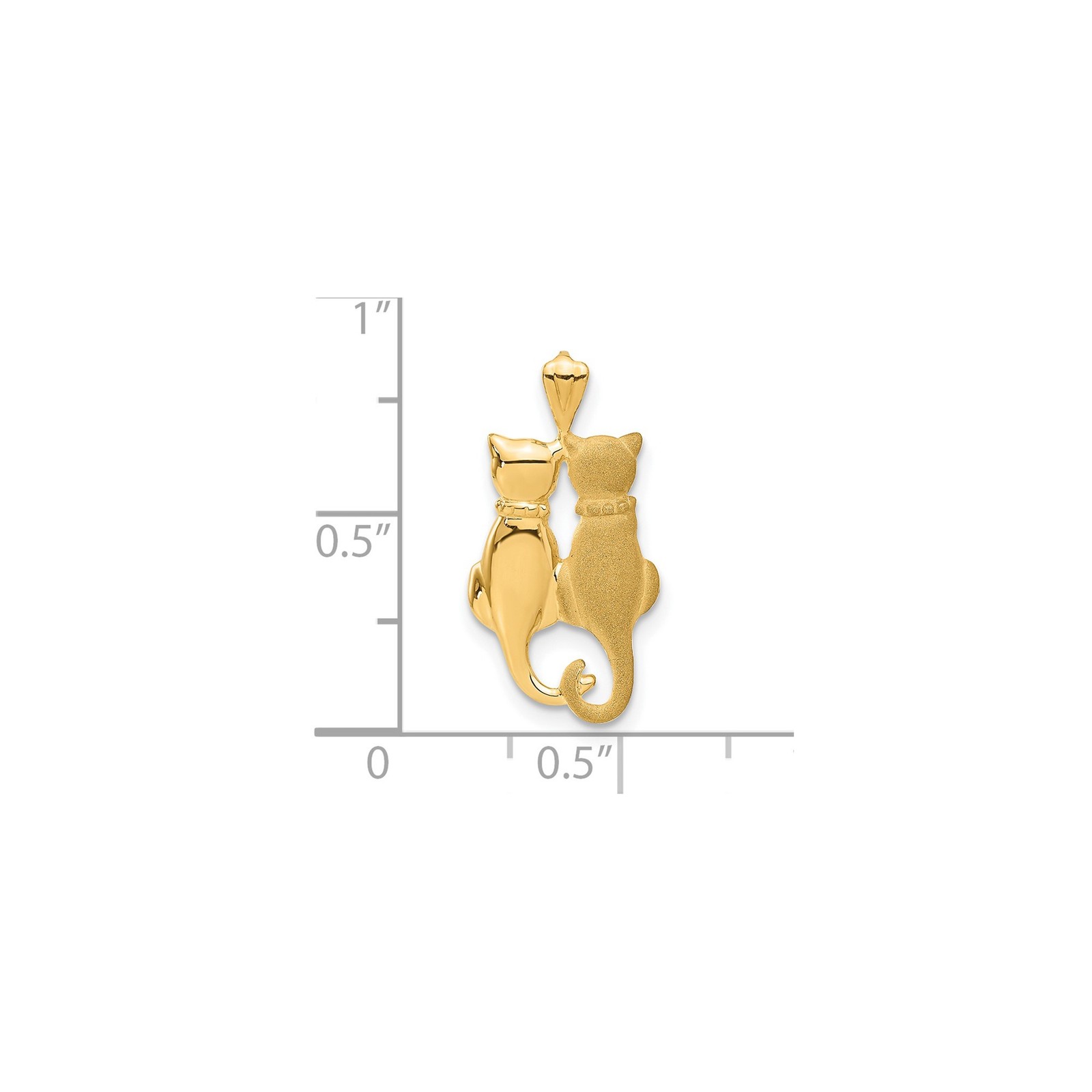 14k Yellow Gold Solid Cat Pendant Entwined Tails Charm 24mm x 12mm