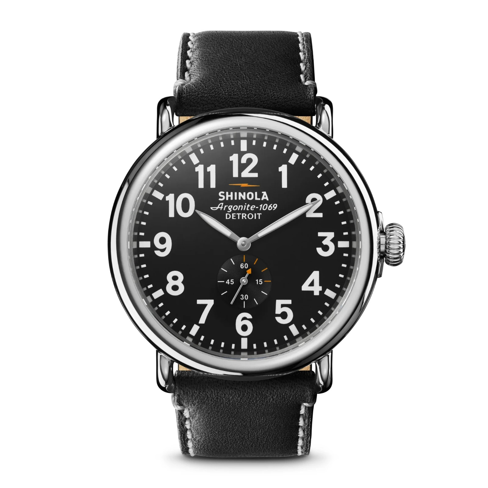 Men’s Shinola Runwell Argonite 1069 Black Dial Black Strap Quartz Watch 47mm