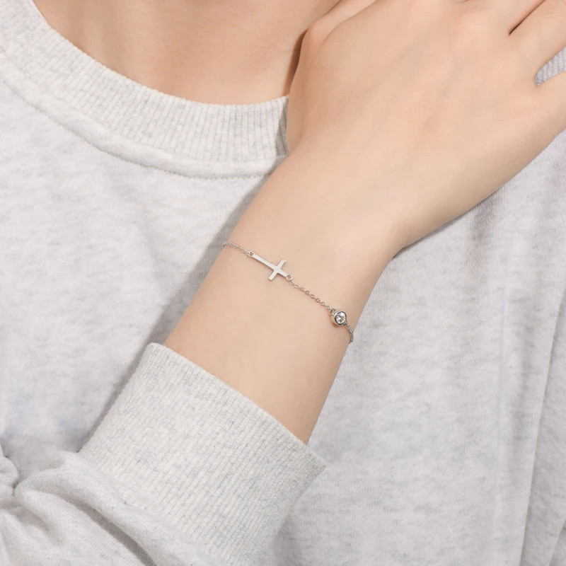 0.3ct Round Cut Lab‑Created Diamond Test Pass 16.5-21.5cm Cross Bracelet
