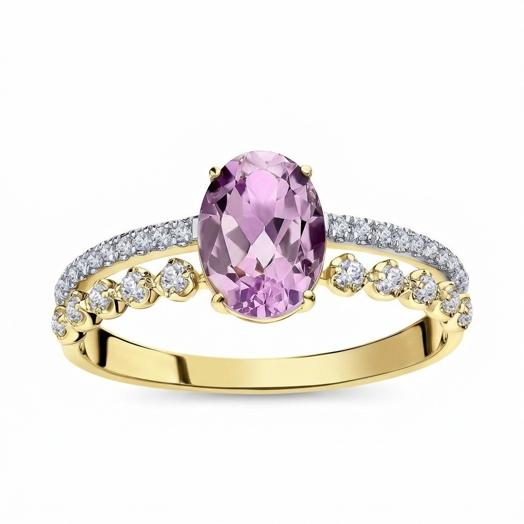 925 Sterling Silver Pink Amethyst or Green Amethyst Moissanite Classic Ring