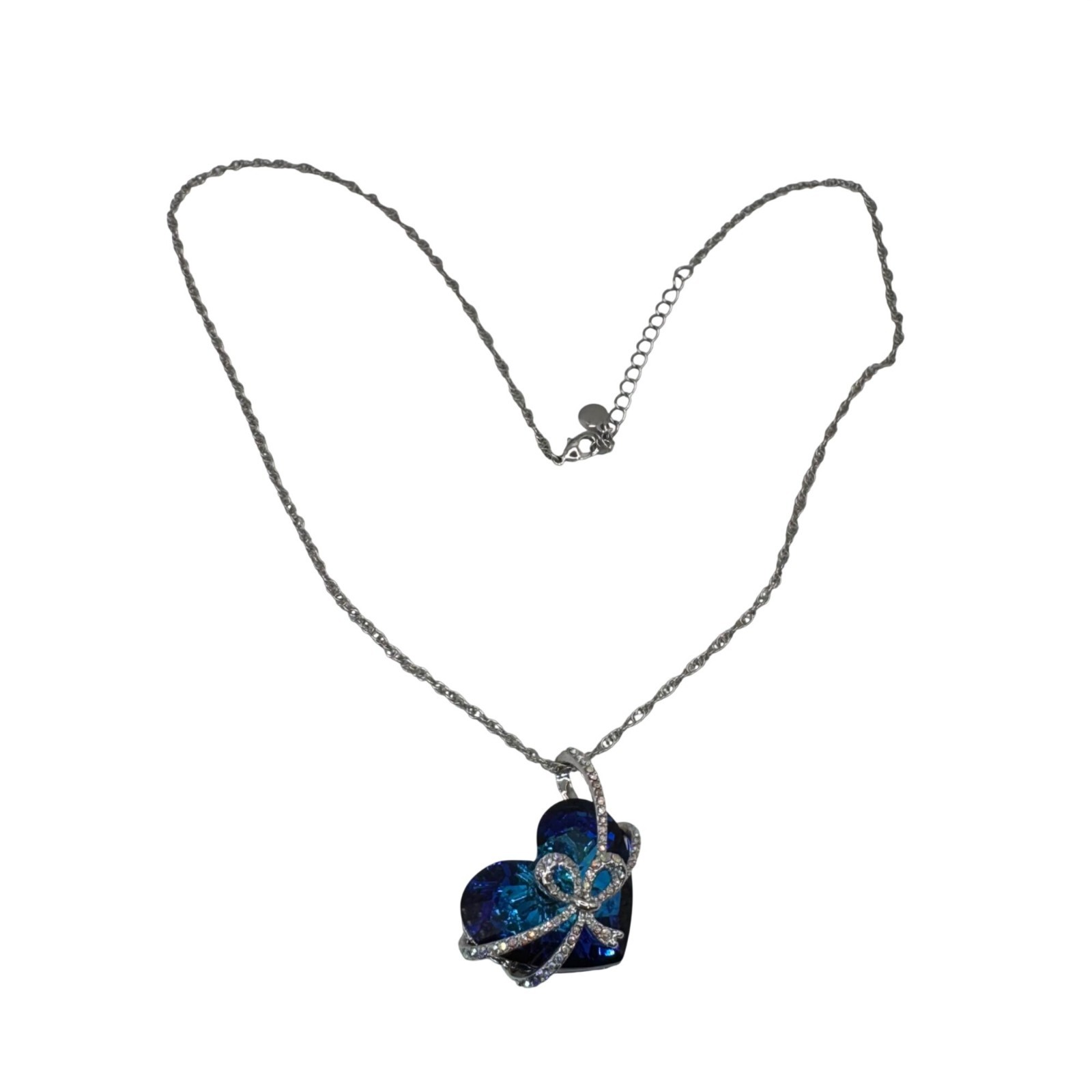 Qianse Swarovski Blue Crystal Heart of The Sea Pendant Necklace Silver Tone NEW