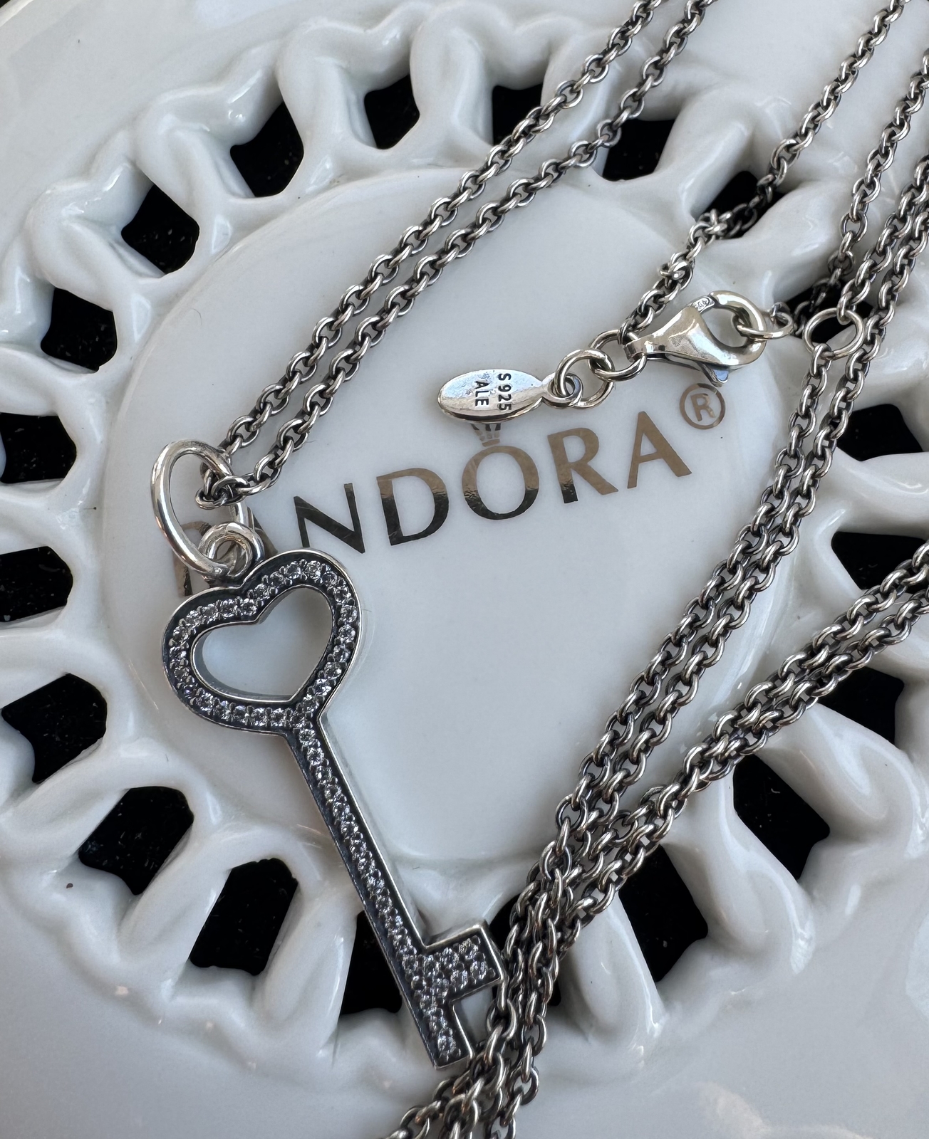 Authentic Pandora Unlock My Heart Key Chain Necklace #390369CZ-90 cm / 35.4 in