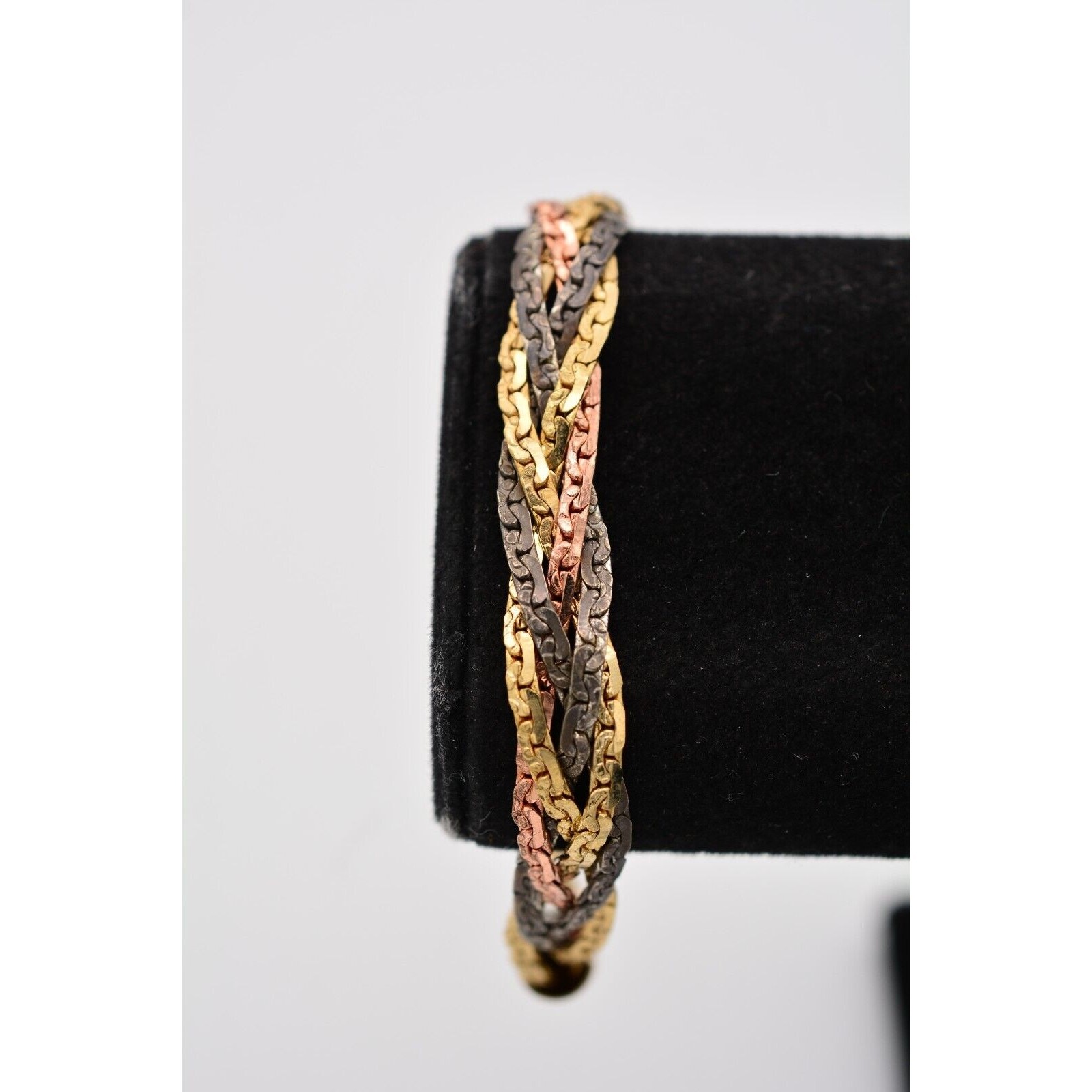 Vintage Chain Braided Bracelet Mixed Metal Silver Gold Copper Tone 1980s Bin5