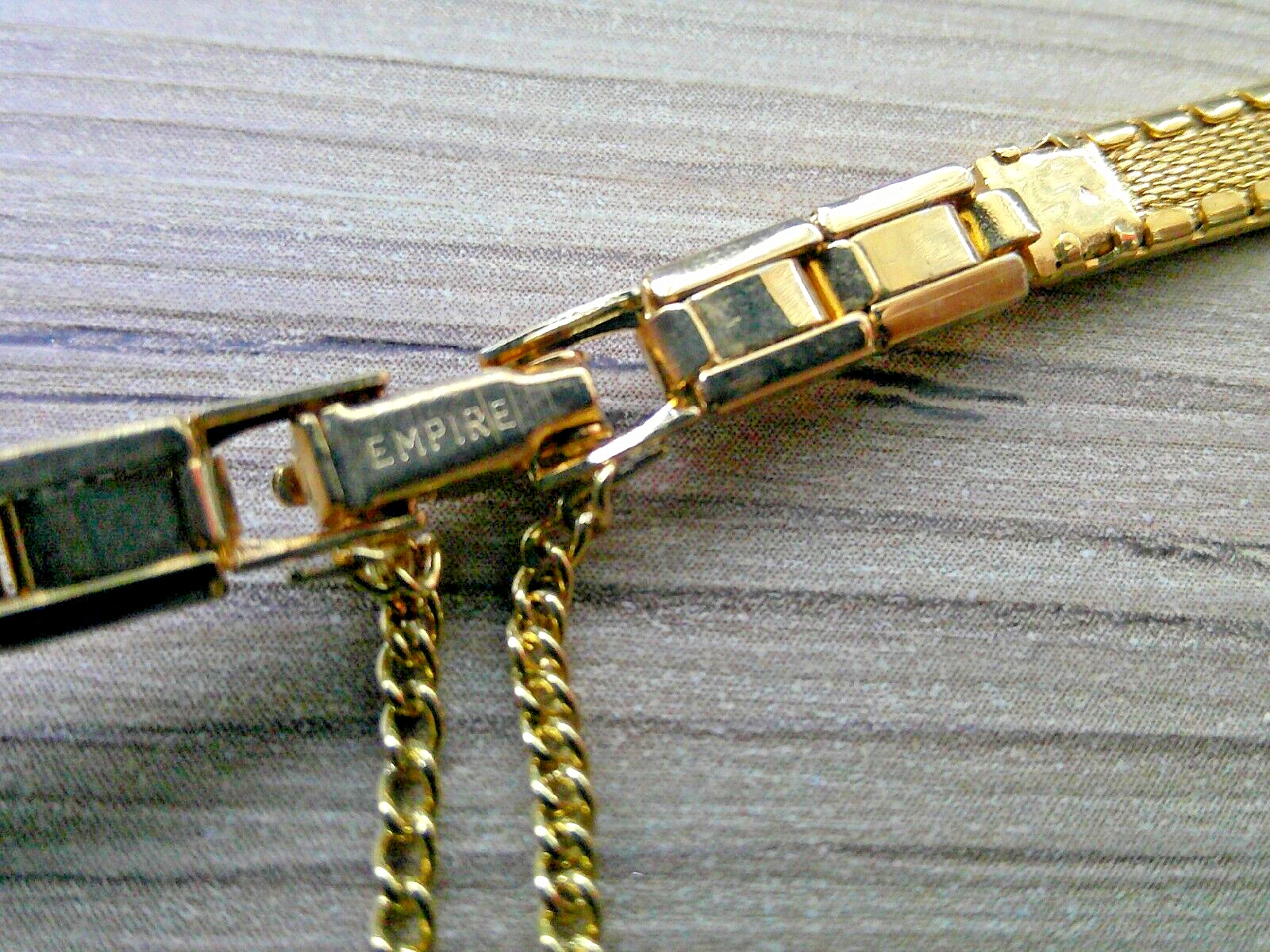 Empire Gold Tone Ladies Metal 9.5mm Watch Bracelet Safety Chain Fold Over Clasp
