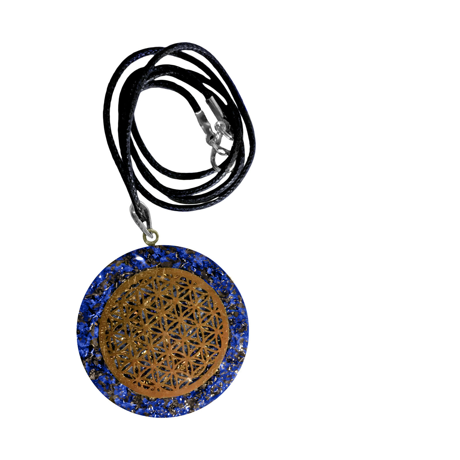 Lapis Lazuli Flower of Life Pendant Orgone Energy Copper Orgonite Necklace Reiki