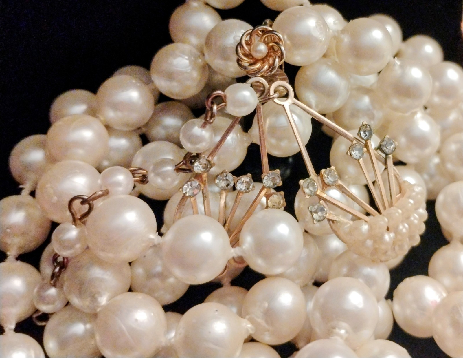 18k Blooming Beauty Vintage Rose Blossom Pearl Diamond Necklace