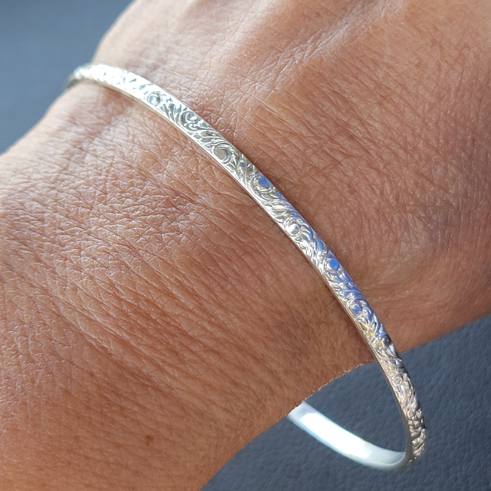 Vintage Sterling Silver 925 FANCY Bangle Bracelet Size 8.25″ 3.5mm