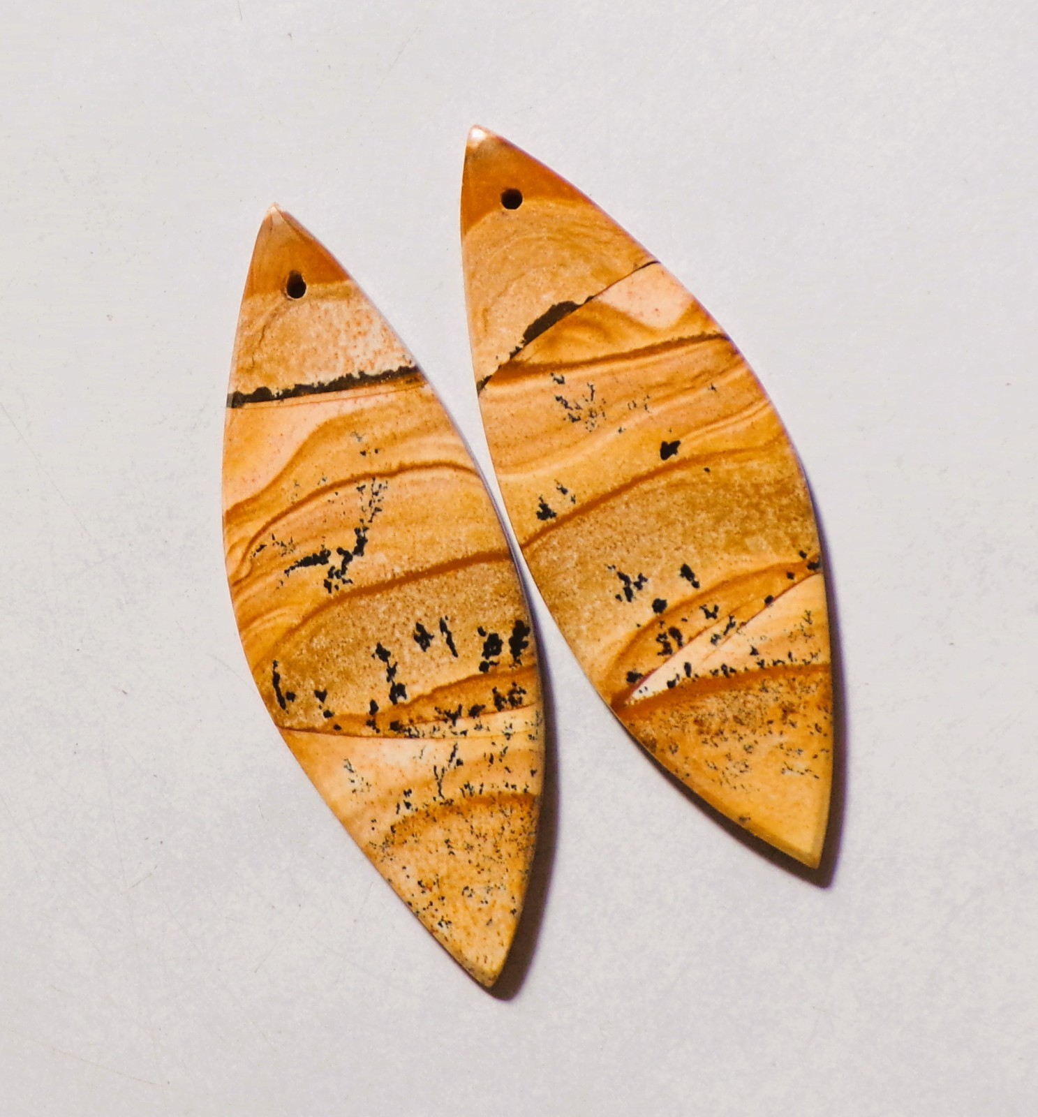 41.65 Cts Natural Picture Jasper Drilled Cabochon Match Pair Gemstone 49X17MM 13