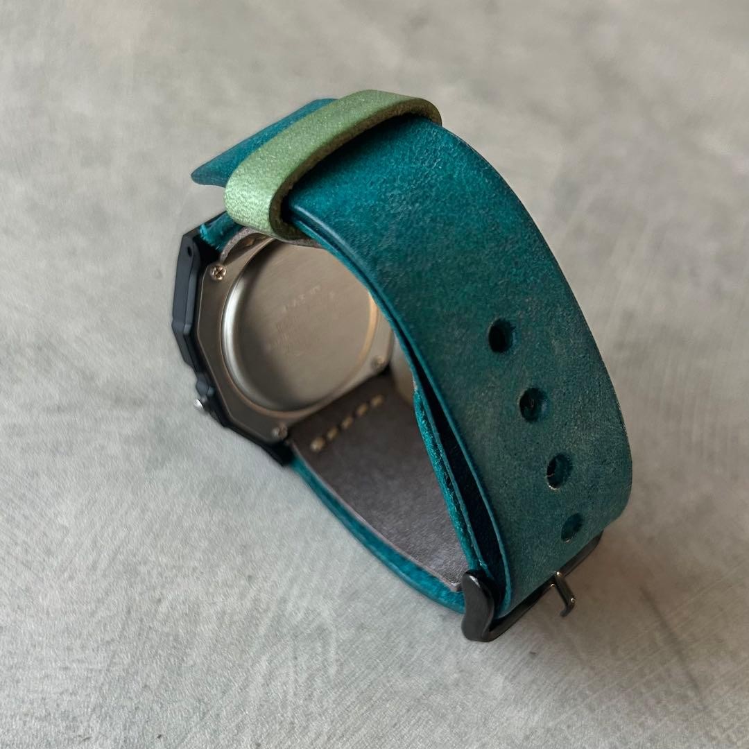 CASIO F 91W leather belt custom Marugo wax turquoise