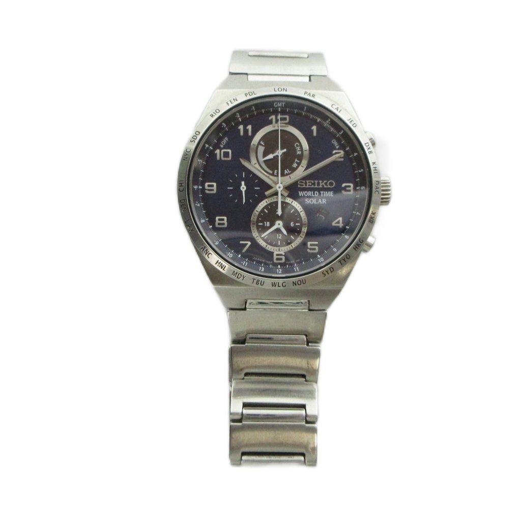 SEIKO WORLD TIME SOLAR V195 0AE0 World Time Solar Wristwatch Watch Quartz Chrono