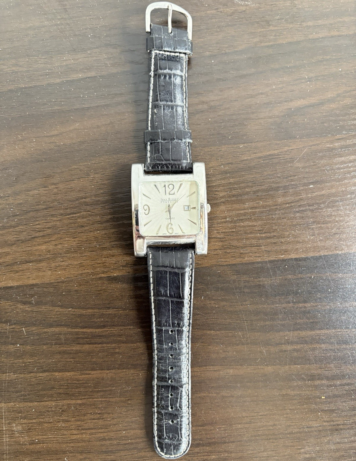 Joan Rivers Classics V377 Women’s Quartz Square Silver Dial Date Black Strap