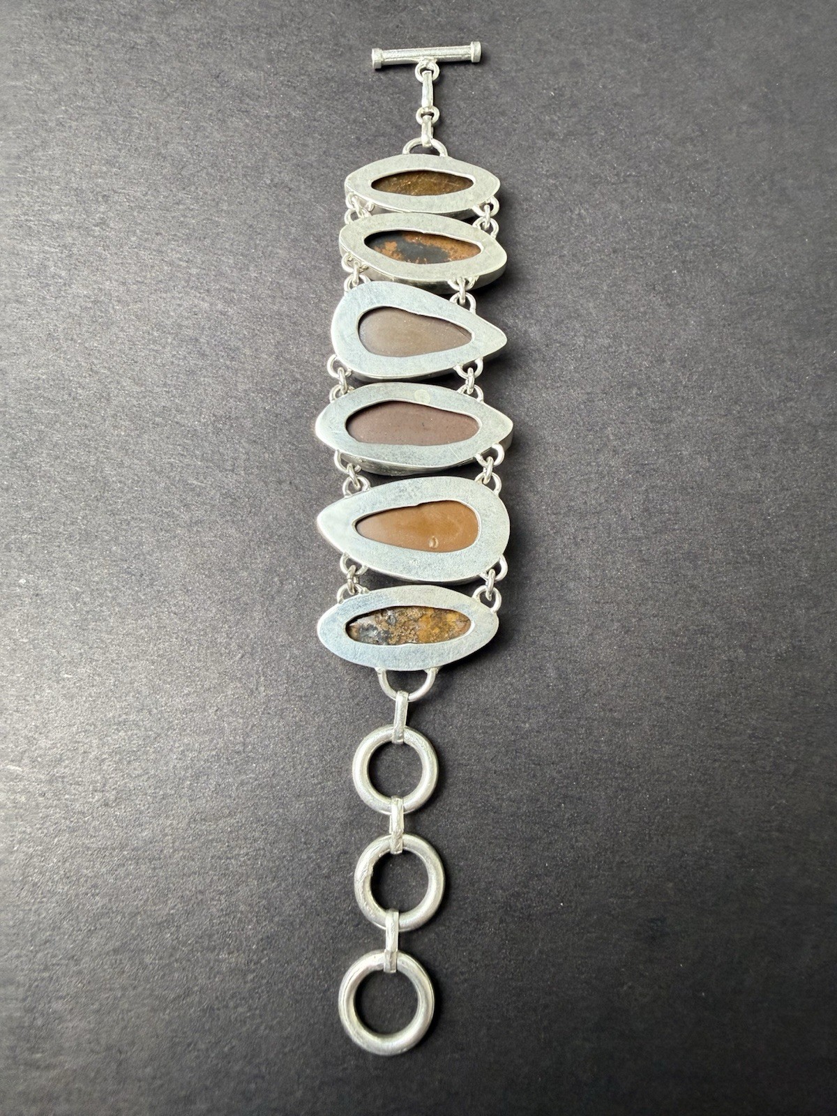 925 Sterling Silver Tiger Eye Link Bracelet Toggle Clasp Artisan