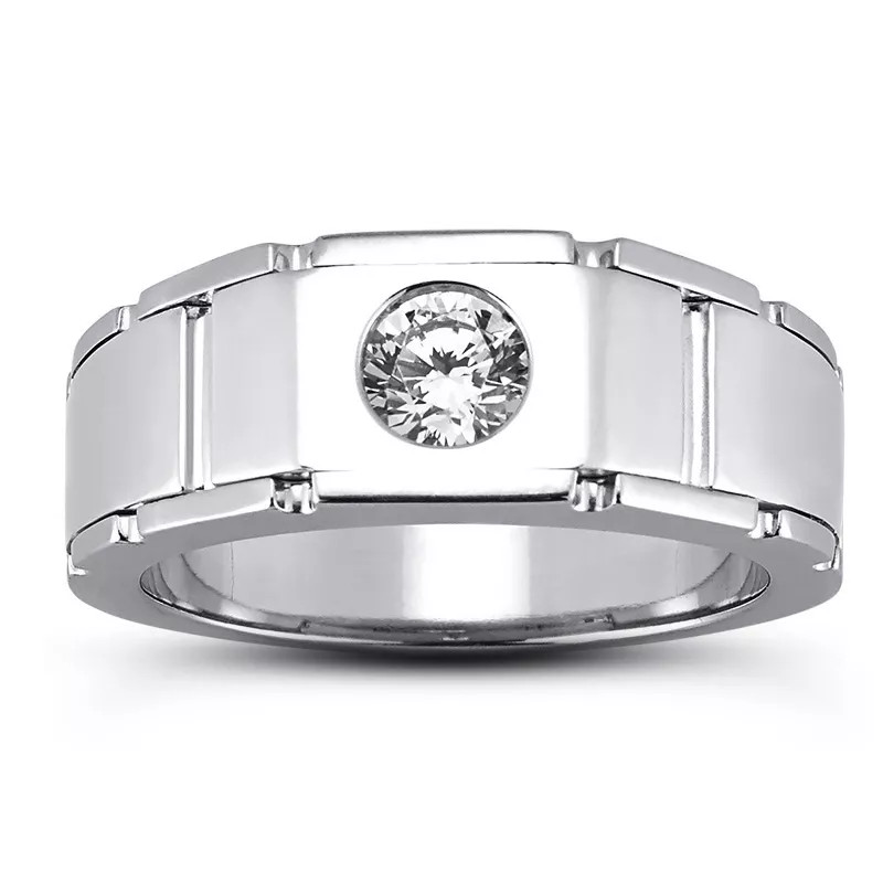 Single Stone Mens Ring 14K Gold Classic 0.50 Carat Round Natural Diamond G VS2