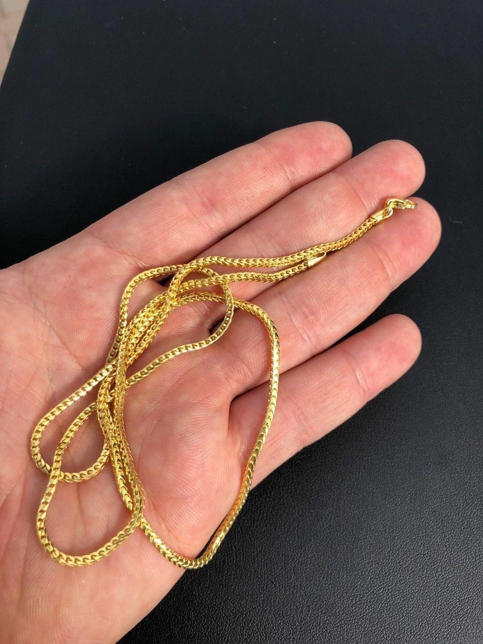 Cadena FRANCO para Hombre Plata De Ley 925 maciza Bañado en oro real de 14K 2MM
