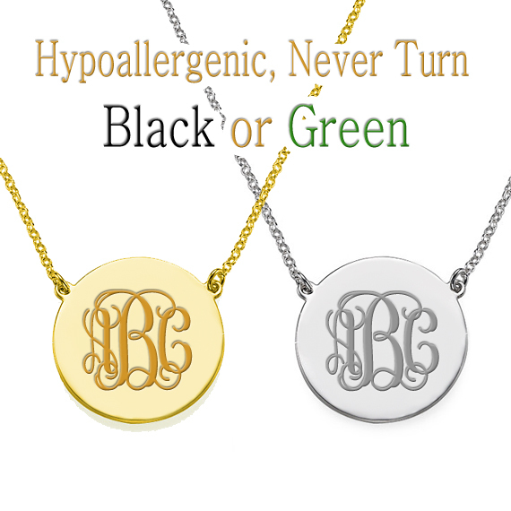 Personalized Monogram Initial Name Necklace 1″ Circle Pendant Custom Engraved