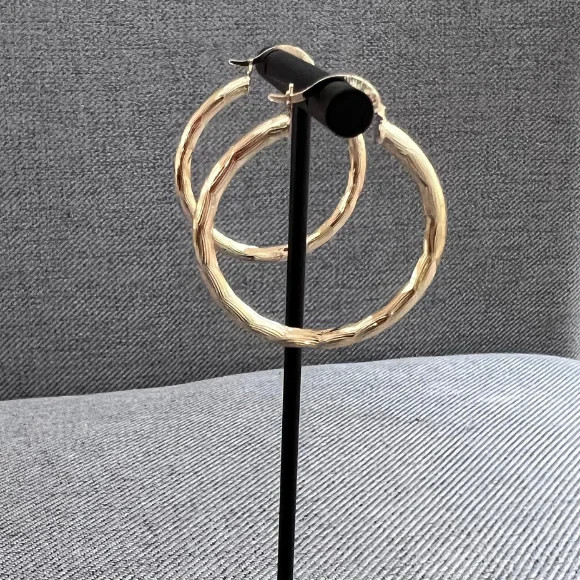 Gold Filled Hoop Earrings Set Diamond Cut Polished Lightweight for Women