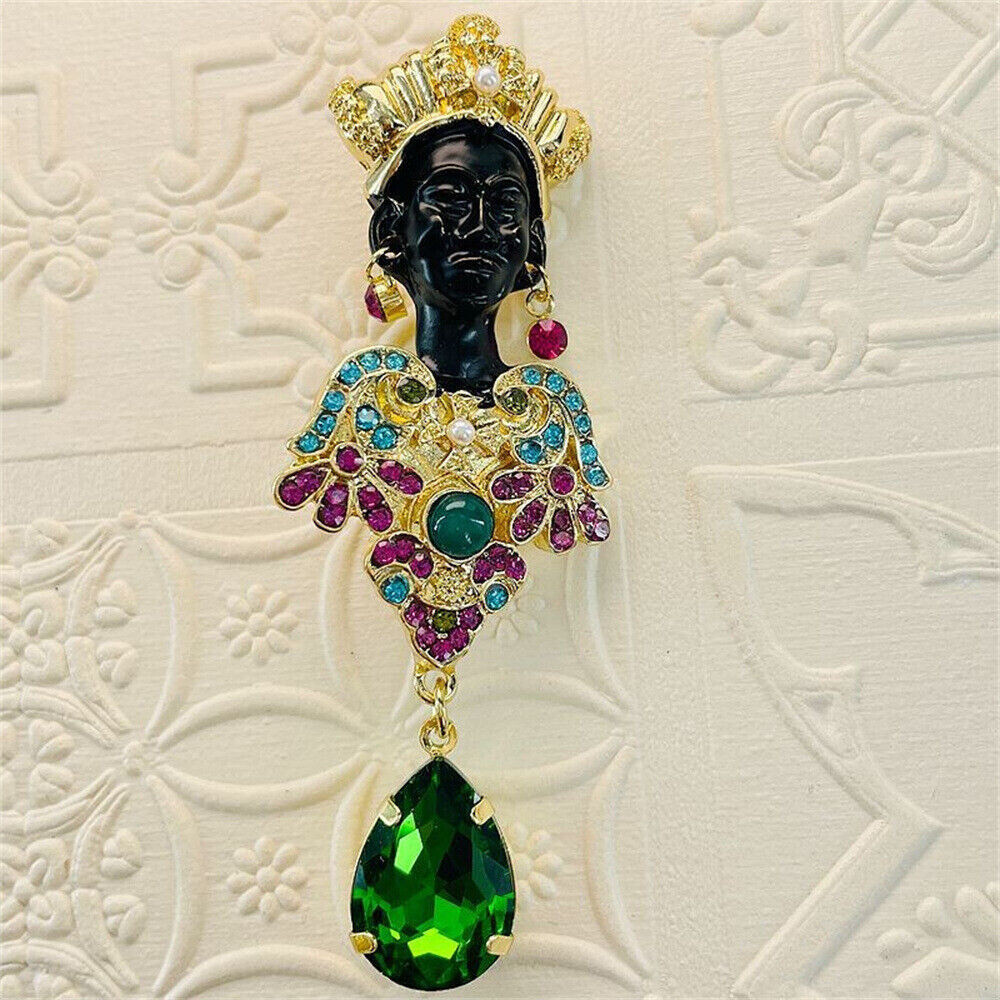 Art Deco Style Vintage Enamel Ancient Egypt Black Moors Brooch Pin